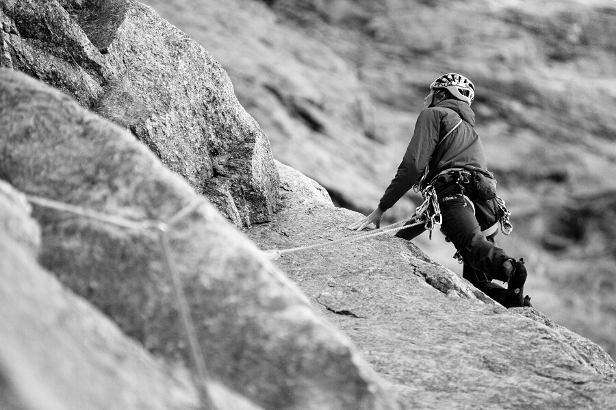 Piotr SuÅ‚owski climbs Michel Piola â€Mon coeur espagnolâ€ route, north-west face of Petit Jorasses.